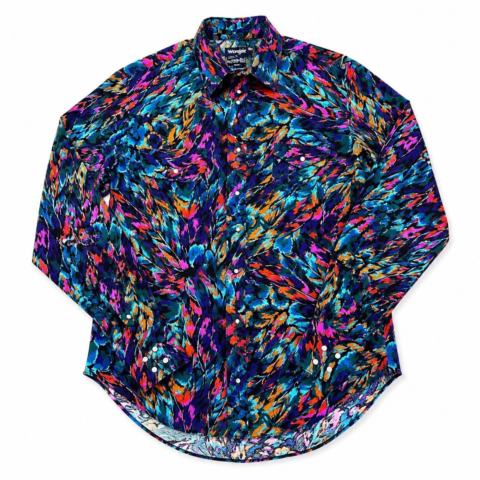 Vtg Wrangler Brushpopper Style Neon Western Shirt Mens 16.5-35 Mexico 90s Rodeo